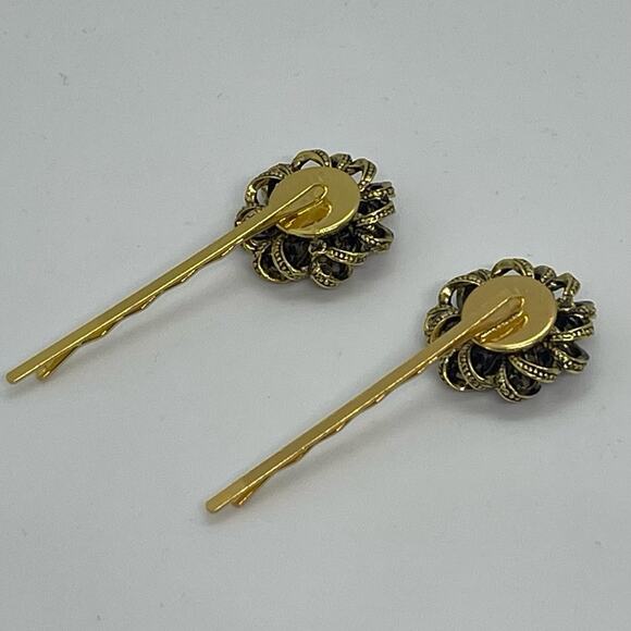 Handmade Pink Rhinestone Gold Set Hair Clips Dance Whimsical Fairy Jewelry NWT - Picture 4 of 6